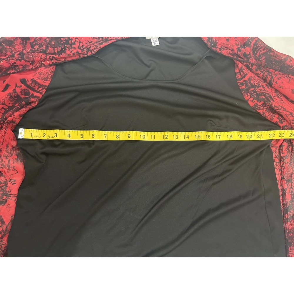 Rebecca Malone Womens Floral Red Black Holiday Party Top Sparkle Flowy‎ Size 2X - Picture 9 of 11
